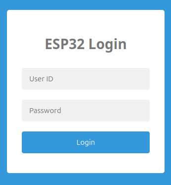 ESP32 OTA login page showing username and password fields