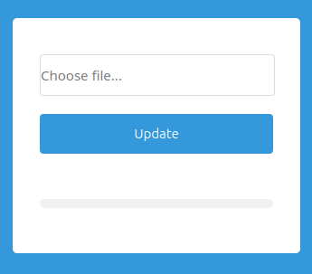 ESP32 OTA firmware upload page with file selector and Update button