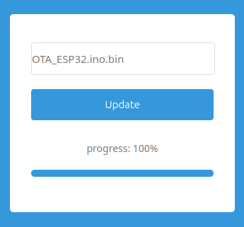 OTA update progress bar at 100% with success message